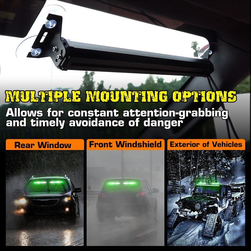 LRTER 2x17.7 Emergency Strobe Traffic Advisor Lights w/Remote Control Interior Windshield Strobe Volunteer Warning Hazard Safety Lights for Vehicles Trucks, Green/White - Image 5